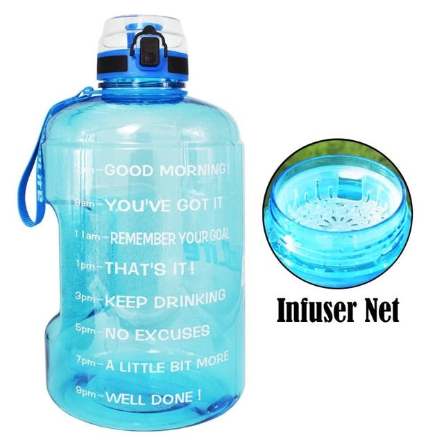 QuiFit 128oz 73oz 43oz Motivational Water Bottle With Filter Net Fruit Infuse BPA Free My Drink Bottles Jug Gym Hiking Drink More Water