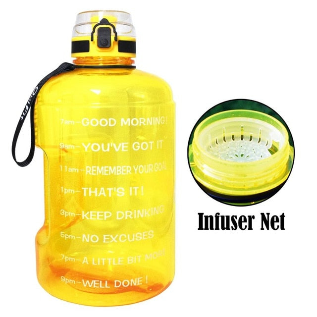 QuiFit 128oz 73oz 43oz Motivational Water Bottle With Filter Net Fruit Infuse BPA Free My Drink Bottles Jug Gym Hiking Drink More Water